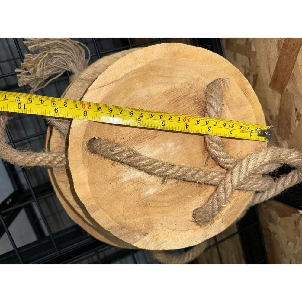 Rustic 3 Tier Wood Hanging Plant Stand Boho Jute Rope Fruit Basket Planter Tray
